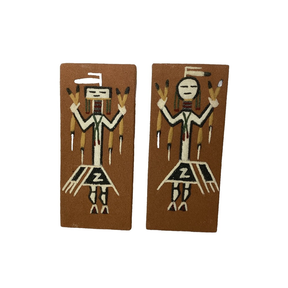 Vtg Pair Navajo Yei Sand Painting Jessie Toledo Native American "Night Chant"